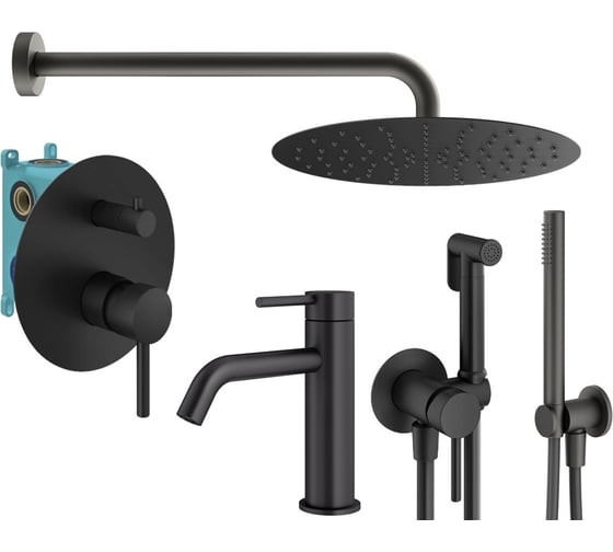 Комплект смесителей для душа PLUMBERIA SELECTION IXO с гигиеническим душем, черный матовый KITZXO18NO53