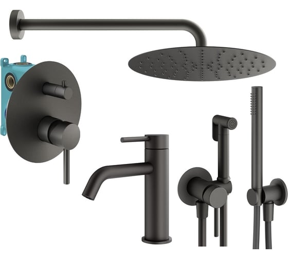 Комплект смесителей для душа PLUMBERIA SELECTION IXO с гигиеническим душем, графит матовый KITZXO18GR53
