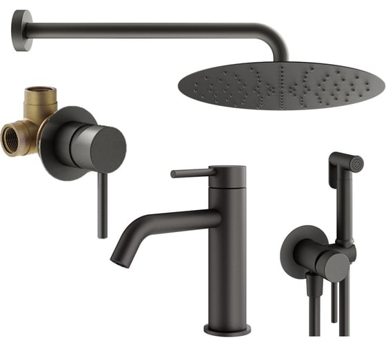 Комплект смесителей для душа PLUMBERIA SELECTION IXO с гигиеническим душем, графит матовый KITZXO01GR53 1