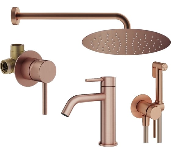 Комплект смесителей для душа PLUMBERIA SELECTION IXO с гигиеническим душем, брашированная медь KITZXO01RS53
