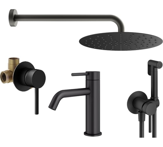 Комплект смесителей для душа PLUMBERIA SELECTION IXO с гигиеническим душем, черный матовый KITZXO01NO53