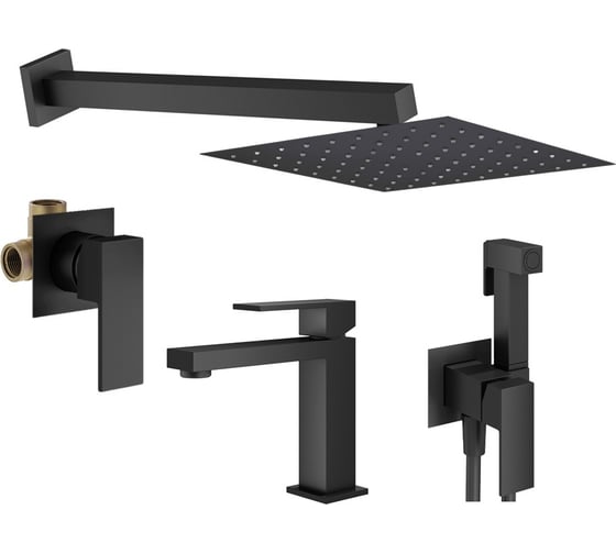 Комплект смесителей для душа PLUMBERIA SELECTION TAG с гигиеническим душем, черный матовый KITZTG01NO53