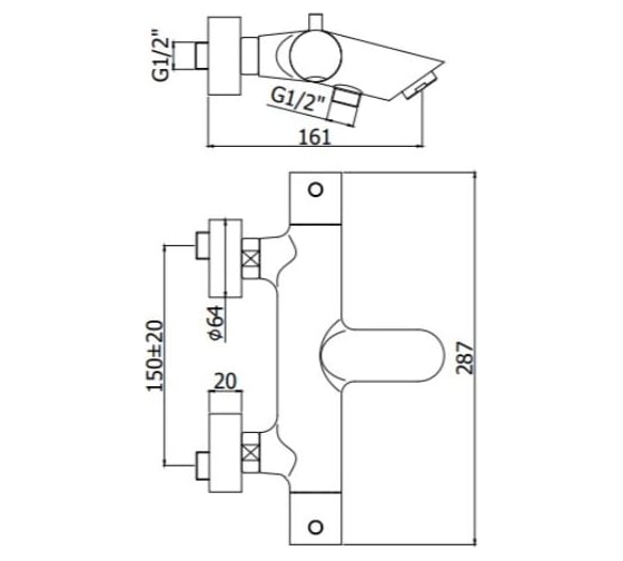 Смеситель для ванны Paffoni LIGHT короткий излив LIQ022ST