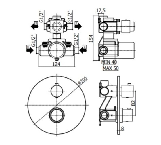 Смеситель для душа встраиваемый термостат Paffoni LIGHT Steel looking LIQ018ST