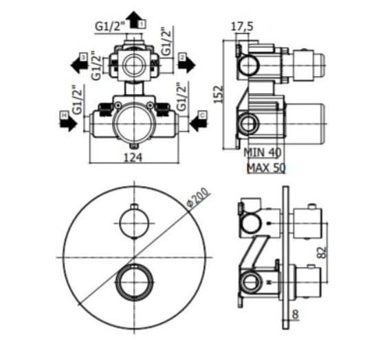 Смеситель для душа встраиваемый термостат Paffoni LIGHT Steel looking LIQ019ST