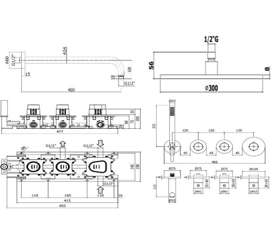 Комплект Paffoni MODULAR BOX золото медовое брашир KITMB000HGSPKING