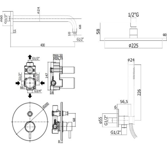 Комплект для душа Paffoni LIGHT золото медовое брашир KITLIG015HGSP