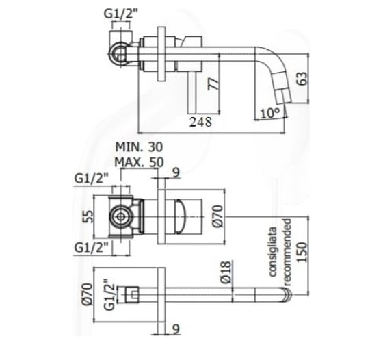 Смеситель для раковины встраиваемый Paffoni LIGHT Steel looking LIG007ST70
