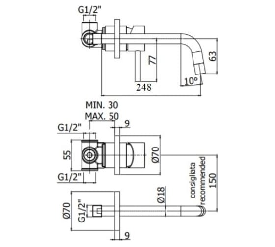 Смеситель для раковины встраиваемый Paffoni LIGHT золото медовое LIG007HG70