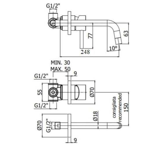 Смеситель для раковины встраиваемый Paffoni LIGHT золото медовое брашир LIG007HGSP70