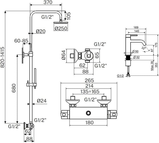 Комплект смесителей для душа PLUMBERIA SELECTION IXO черный матовый KITXO6302NO53
