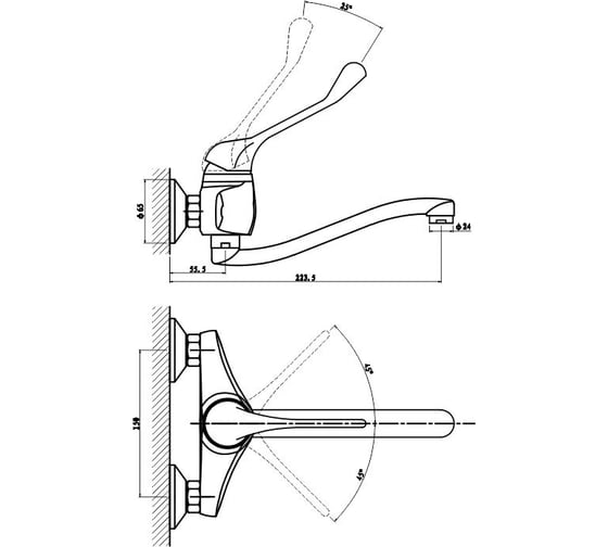 Хирургический смеситель GROSS AQUA Professional настенный 4575509C-20S