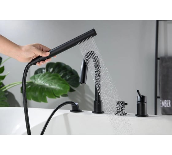 Смеситель на борт ванны Aquatek ЕВРОПА на 4 отверстия, матовый черный AQ1348MB 00000135199