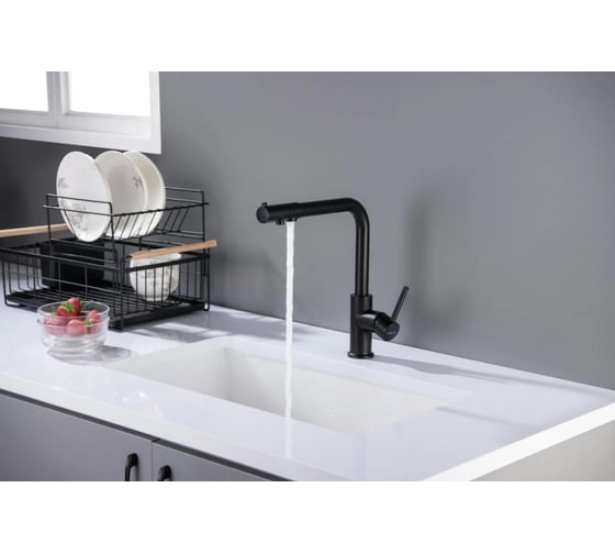 Смеситель для кухни Aquatek ЕВРОПА с подключением к фильтру питьевой воды, матовый черный AQ1386MB 00000135197