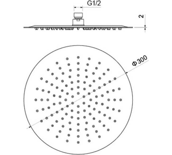 Круглый верхний душ AQUATEK 300х2 мм, матовый черный AQ2075MB 00000135355