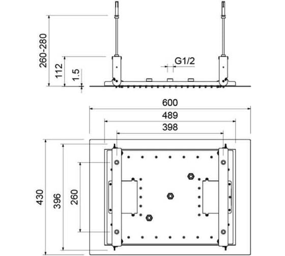 Верхний душ AQUATEK 600х430 мм, 3 jet (внешняя и скрытая часть) AQ2083CR 00000135366