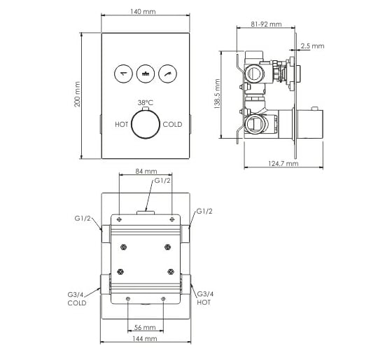 Термостатический смеситель для ванны и душа WasserKRAFT Neime Thermo 1944