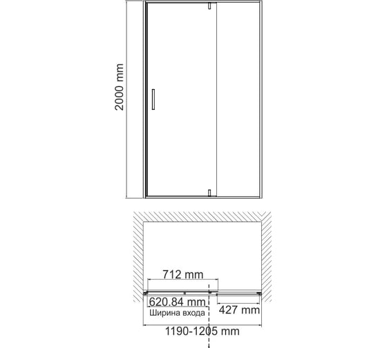 Душевая дверь WasserKRAFT Elbe 120х200, универсальная 74P05