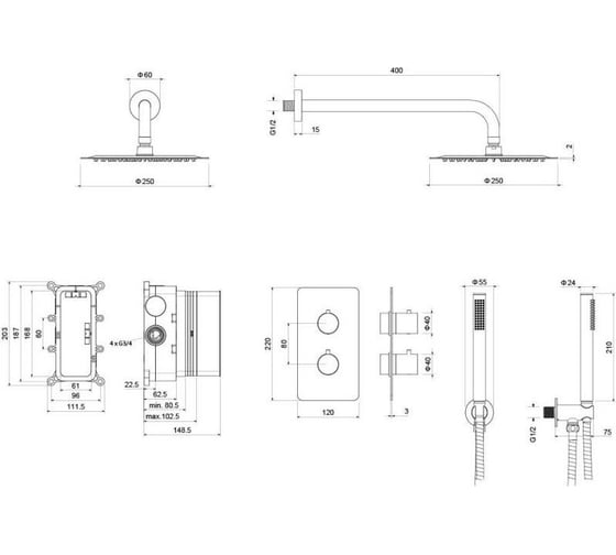 Душевой комплект Aquatek Set 3 в 1 ЕВРОПА AQ1376CR 00000135218