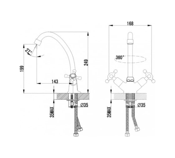 Смеситель для кухни SmartSant Классик нью J-излив, хром SM180001AA