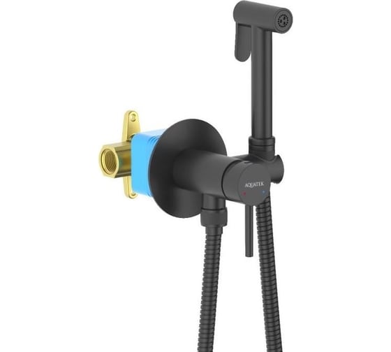 Встроенный комплект для гигиенического душа Aquatek ЕВРОПА (смеситель + гигиеническая лейка + шланг), матовый черный AQ1021MB 00000135479