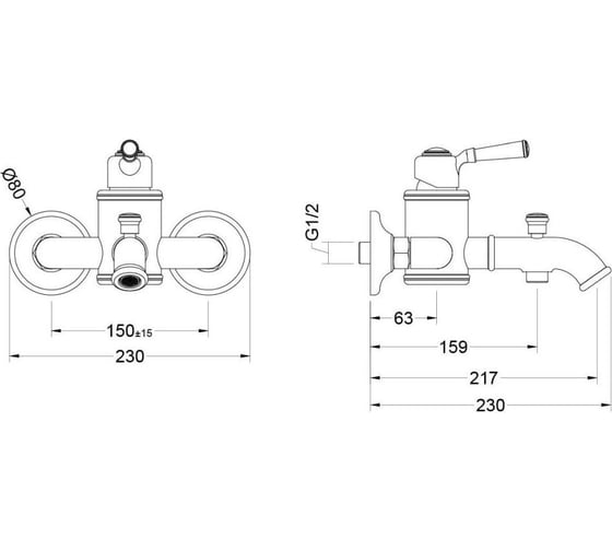 Смеситель для ванны Aquatek КЛАССИК полир. золото AQ1540PG 00000135272