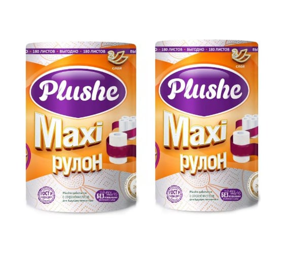 Бумажное полотенце Plushe Maxi, с тиснением, 2 рулона, 40 м 3689