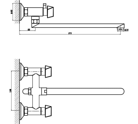 Смеситель GROSS AQUA Forma для ванны, с длинным изливом 7016084С-35L F