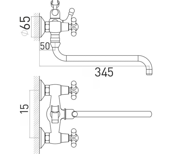 Смеситель GROSS AQUA Retro для ванны, с длинным изливом 7016012BRL-D06