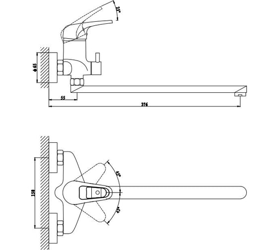 Смеситель GROSS AQUA Optima для ванны, с длинным изливом 7518511С-35F