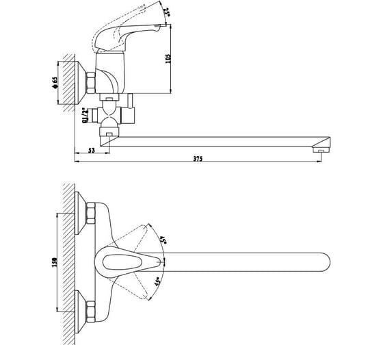 Смеситель GROSS AQUA Base для ванны, с длинным изливом 7237258C-35L F