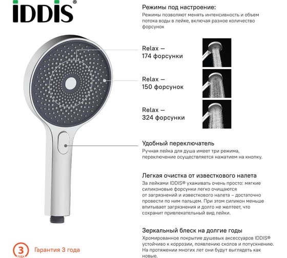 Лейка для душа IDDIS SpaHome хром SPA3F0Ci18