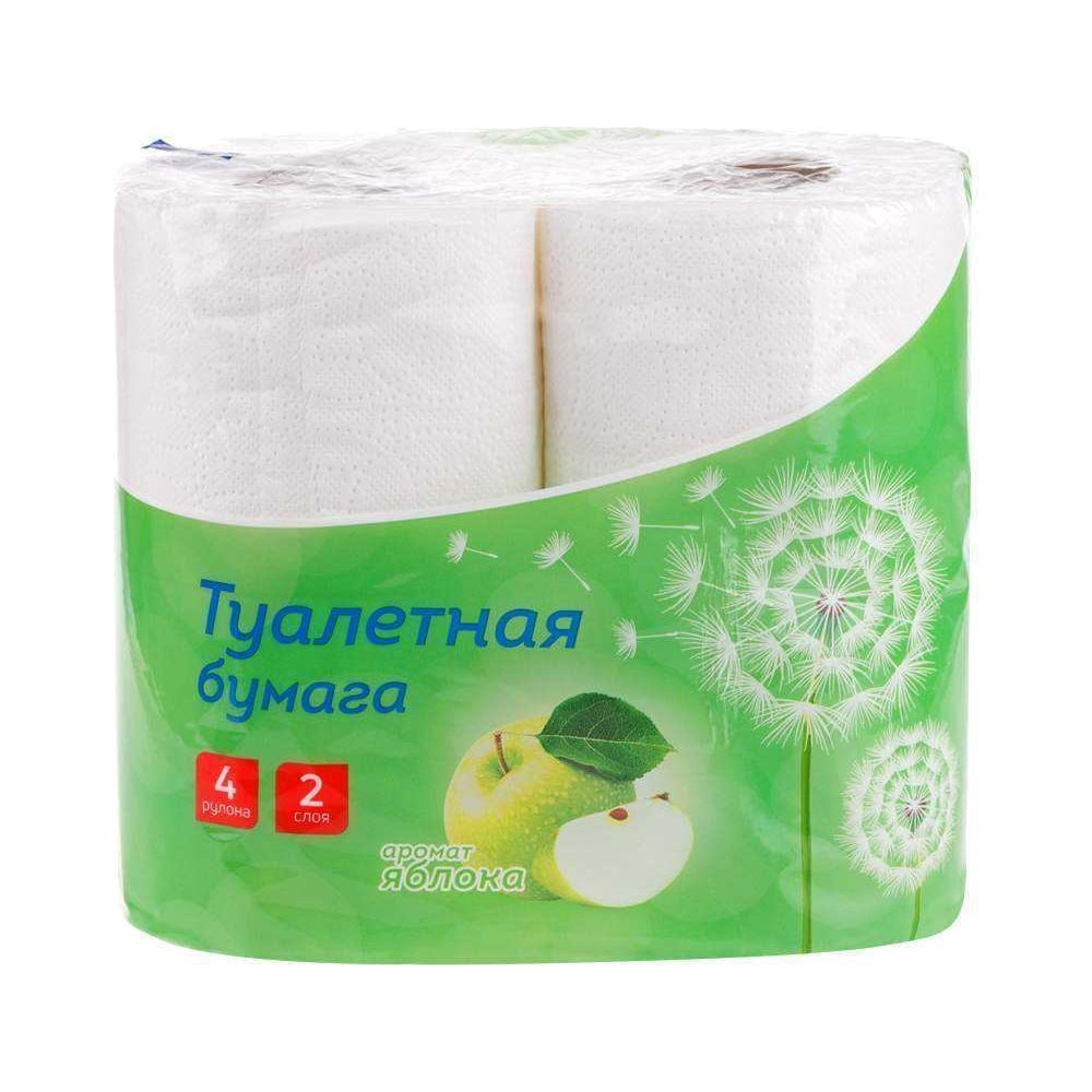 Туалетная бумага OfficeClean 2 слоя, 4 шт, тиснение, белая, яблоко ...