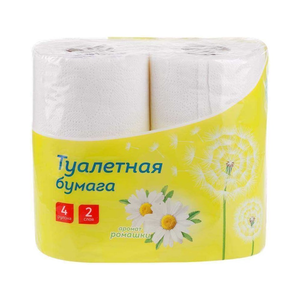 Туалетная бумага OfficeClean 2 слоя, 4 шт, тиснение, белая, ромашка ...