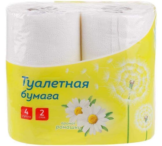 Туалетная бумага OfficeClean 2 слоя, 4 шт, тиснение, белая, ромашка 300440 1