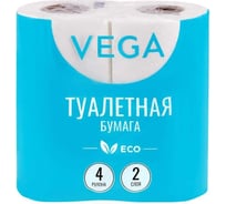Туалетная бумага Vega Эко 2 слоя, 4 шт, 15 м, тиснение, белая 315616