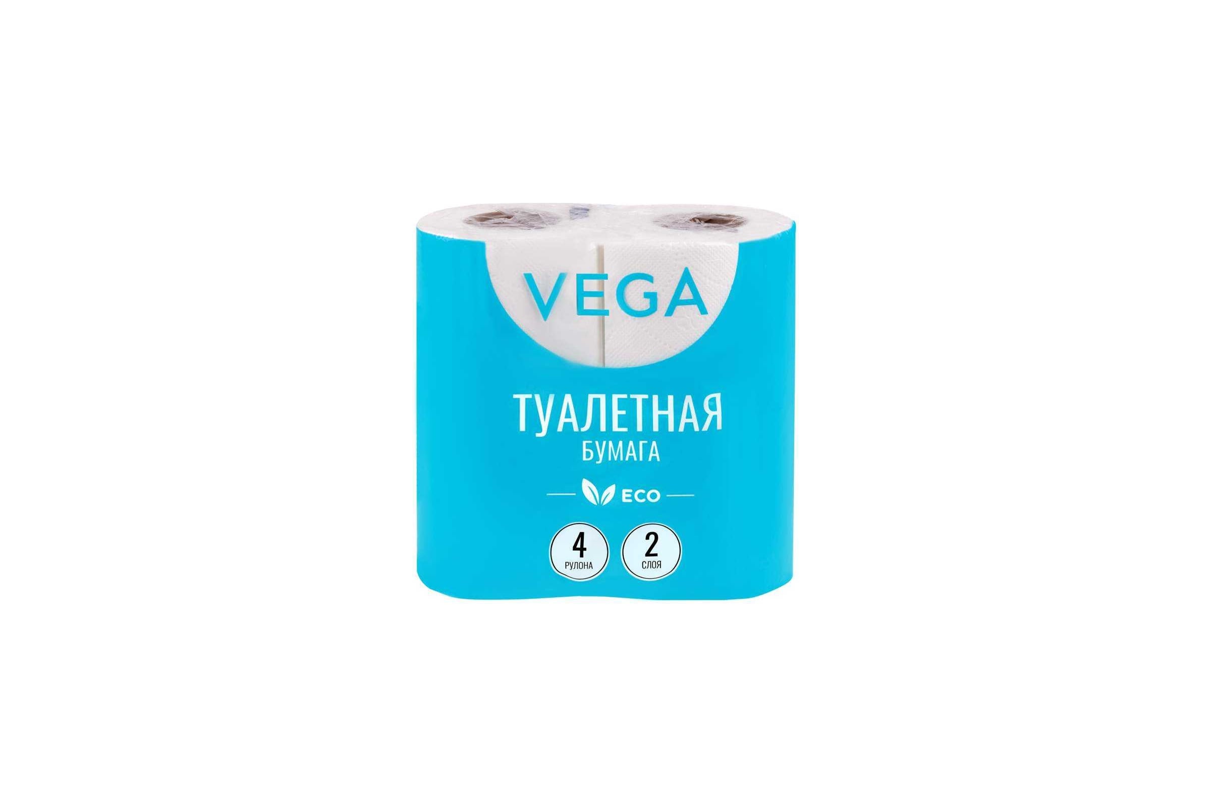 ТуалетнаябумагаVegaЭко2слоя,4шт,15м,тиснение,белая315616