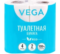 Туалетная бумага Vega Эко 2 слоя, 4 шт, 15 м, тиснение, белая 315618