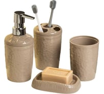 Набор для ванной комнаты Idiland Tule №4: диспенсер, стаканчик, стакан для щеток, мыльница (бежевый) 241302327/01