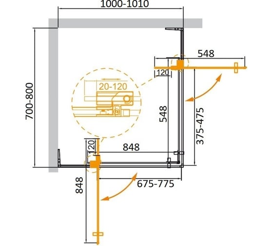 Душевой уголок Cezares SLIDER-AH-2-70/80-100/110-C-NERO