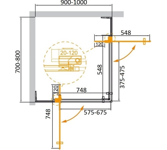 Душевой уголок Cezares SLIDER-AH-2-70/80-90/100-C-NERO