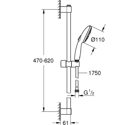 Душевой гарнитур GROHE 27794003 Tempesta 110, 3 режима струи, душевая штанга 600 мм, шланг 1750 мм, хром (замена 27794001) 00000136671