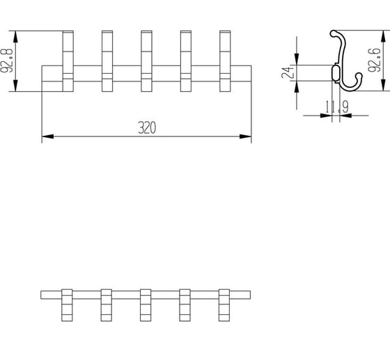 Планка Raiber с пятью крючками R60103