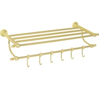 Полка-держатель для полотенец 60 см c 6-ю подвижными крючками GIALETTA золото