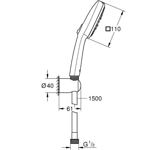 Душевой набор GROHE 27588003 Tempesta 110, 3 режима струи, настенный держатель, шланг 1500 мм, 8.4 л/мин, хром (замена 27588002) 00000136602