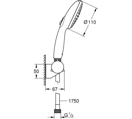 Душевой набор GROHE 2760130E Tempesta 110, 2 режима струи, настенный держатель, шланг 1750 мм, 5.6 л/мин, хром (замена 2760110E) 00000136667