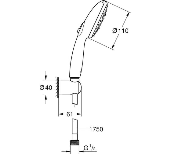 Душевой набор GROHE 27849003 Tempesta 110, 3 режима струи, настенный держатель, шланг 1750 мм, 13.5 л/мин, хром (замена 27849001) 00000136675