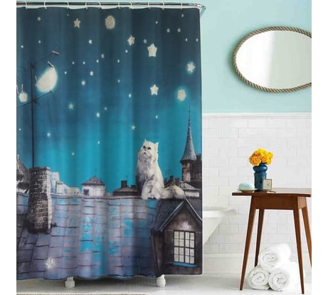 Тканевая шторка для ванны Melodia della vita MZ-42 Кот на крыше 180х200 см 20812