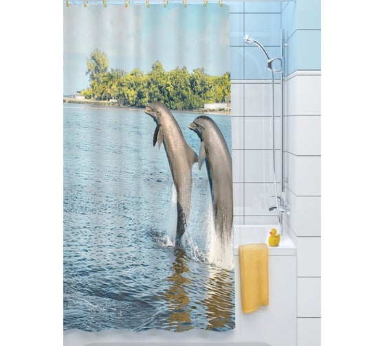 Тканевая шторка для ванны MELODIA Весёлые дельфины MZ-112 180х200 см 20997
