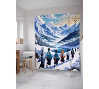Штора для ванной, занавеска водоотталкивающая в ванную комнату тканевая JoyArty "Аниме в горах" sc_sd1392